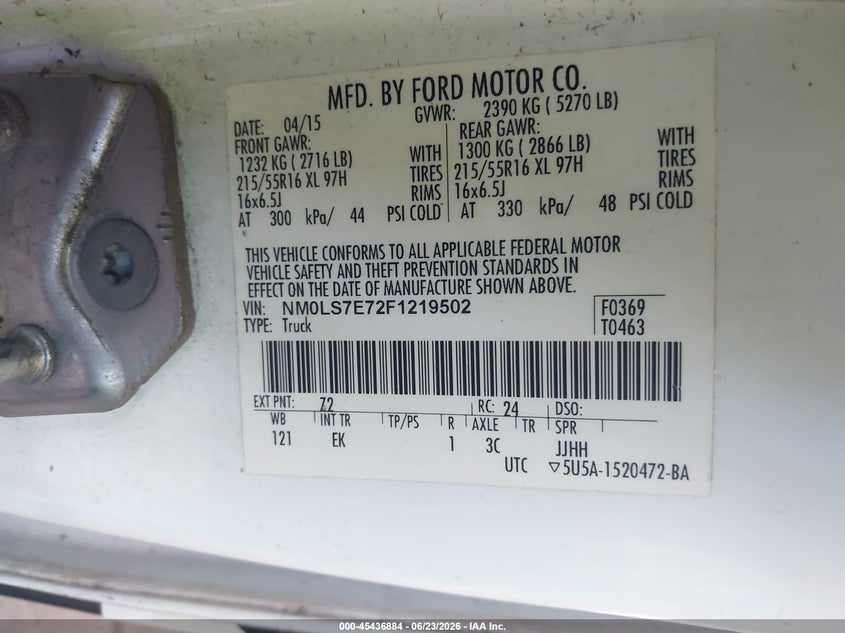 2015 Ford Transit VIN NM0LS7E72F1219502 IAAI salvage auction — LEFT FRONT, Rebuildable (Florida), sold $725 on 2026-07-15 (photo 9)