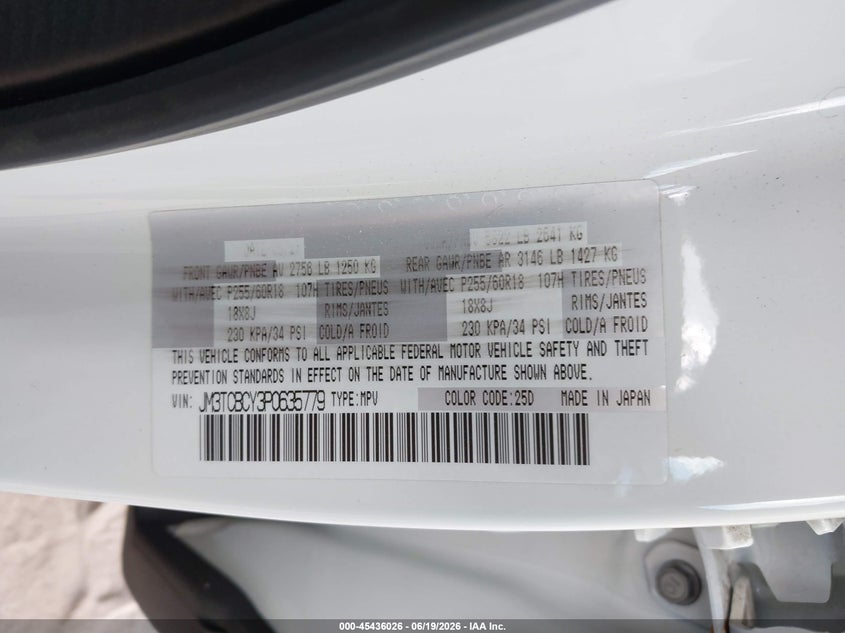 2023 Mazda Cx-9 VIN JM3TCBCY3P0635779 IAAI salvage auction — FRONT END, Salvage Title, sold $2,150 on 2026-07-28 (photo 9)