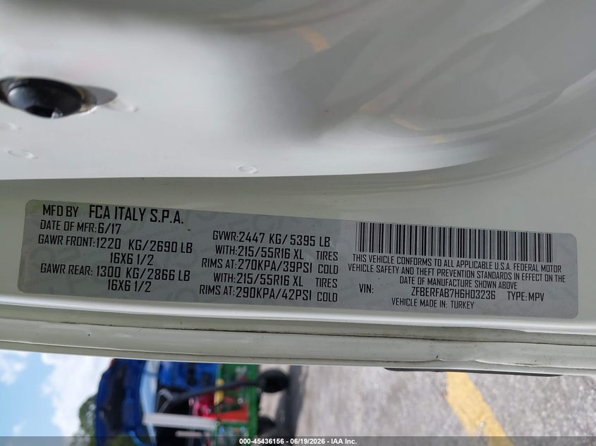 2017 Ram Promaster city VIN ZFBERFAB7H6H03236 IAAI salvage auction — RIGHT FRONT, Rebuildable (Florida), sold $1,050 on 2026-07-20 (photo 9)