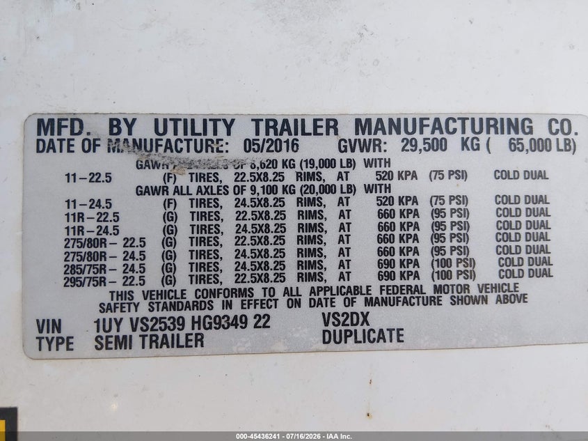 2017 Utility trailer mfg Unknown VIN 1UYVS2539HG934922 IAAI salvage auction — FRONT & REAR, Salvage (Colorado), sold $725 on 2026-09-09 (photo 9)