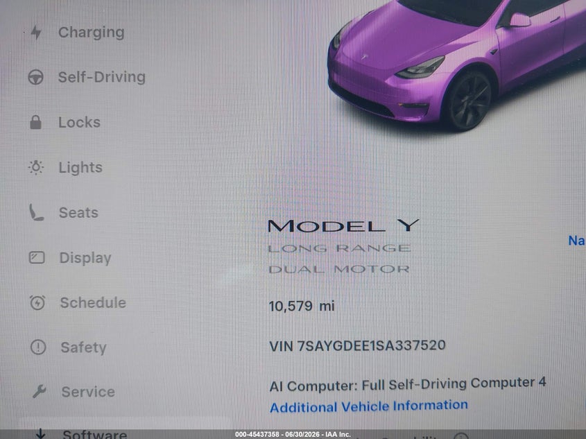 2025 Tesla Model y VIN 7SAYGDEE1SA337520 IAAI salvage auction — FRONT END, Salvage (North Carolina), sold $10,900 on 2026-07-30 (photo 7)