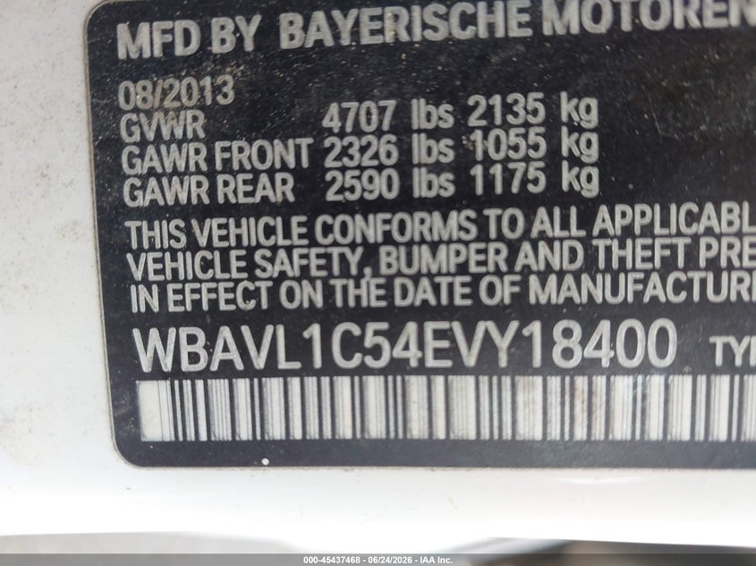 2014 BMW X1 VIN WBAVL1C54EVY18400 IAAI salvage auction — NORMAL WEAR, Clear (North Carolina), sold $500 on 2026-07-22 (photo 9)