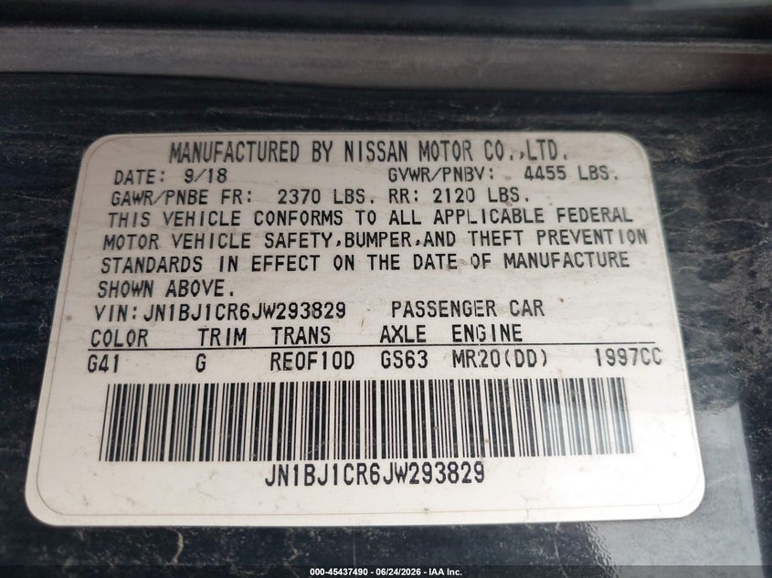 2018 Nissan Rogue VIN JN1BJ1CR6JW293829 IAAI salvage auction — RIGHT FRONT, Salvage (Vermont), sold $2,900 on 2026-07-16 (photo 9)