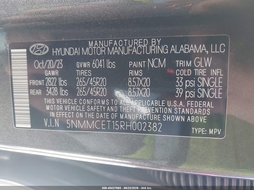 2024 Genesis VIN 5NMMCET15RH002382 IAAI salvage auction — REAR END, Salvage Title, sold $9,500 on 2026-08-01 (photo 9)