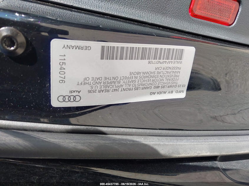 2023 Audi A4 VIN WAUEAAF44PN017106 IAAI salvage auction — FRONT END, Wait Title, sold $9,775 on 2026-09-11 (photo 9)
