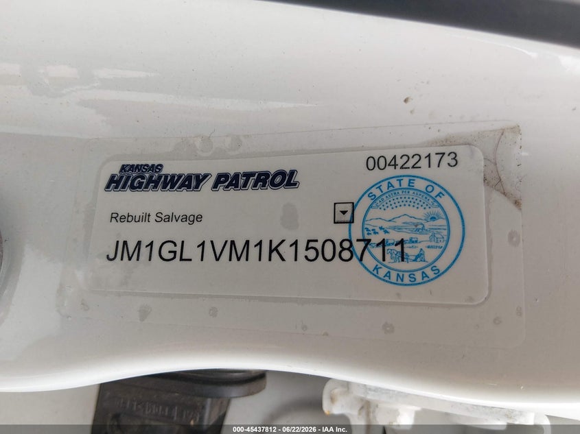 2019 Mazda 6 VIN JM1GL1VM1K1508711 IAAI salvage auction — FRONT END, Salvage (Kansas), sold $1,200 on 2026-07-31 (photo 9)