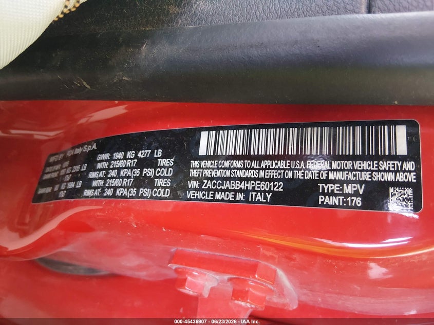 2017 Jeep Renegade VIN ZACCJABB4HPE60122 IAAI salvage auction — FRONT END, Salvage Title, sold $200 on 2026-08-19 (photo 9)