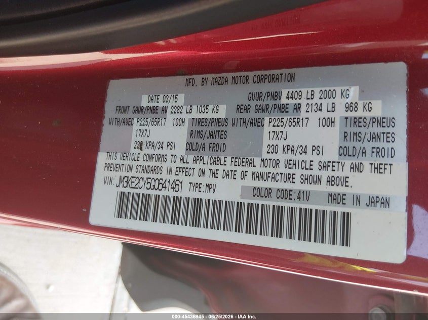 2016 Mazda Cx-5 VIN JM3KE2CY5G0641461 IAAI salvage auction — SIDE, Original (Texas), sold $1,700 on 2026-07-31 (photo 9)