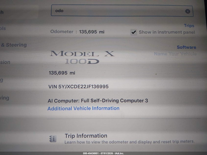 2018 Tesla Model x VIN 5YJXCDE22JF136995 IAAI salvage auction — NORMAL WEAR, Clear (Minnesota), sold $5,500 on 2026-07-14 (photo 7)