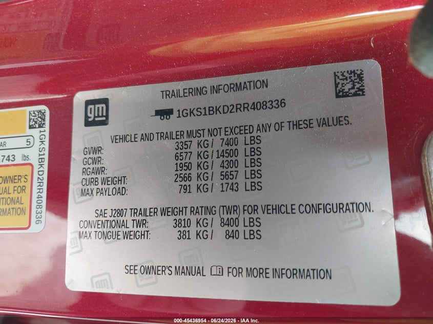 2024 Gmc Yukon VIN 1GKS1BKD2RR408336 IAAI salvage auction — LEFT FRONT, Salvage Title, sold $29,250 on 2026-08-27 (photo 9)
