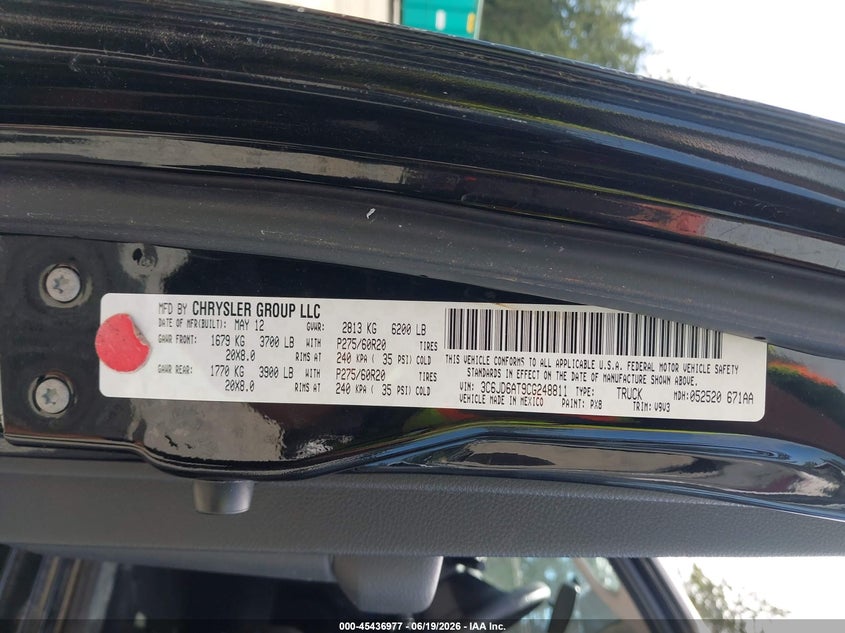 2012 Ram 1500 VIN 3C6JD6AT9CG248811 IAAI salvage auction — SIDE, Bill Of Sale (Washington), sold $4,800 on 2026-07-05 (photo 9)