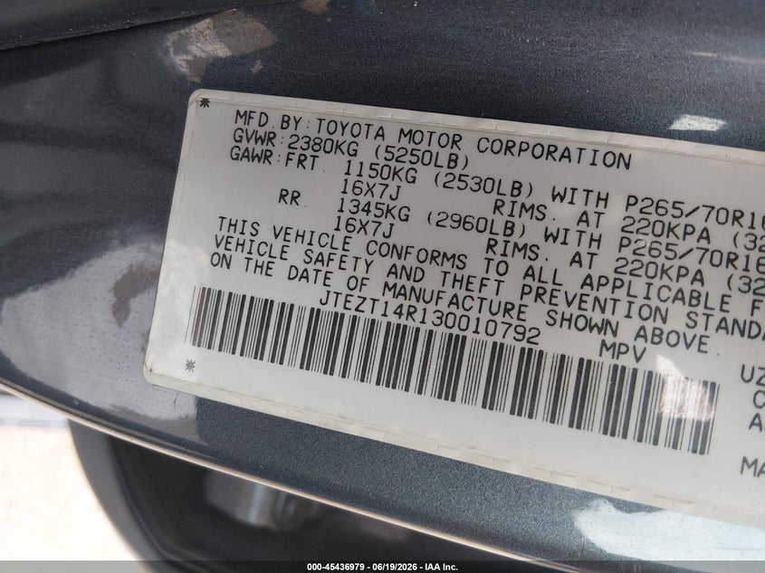 2003 Toyota 4runner VIN JTEZT14R130010792 IAAI salvage auction — LEFT REAR, Original (Texas), sold $2,650 on 2026-07-06 (photo 9)