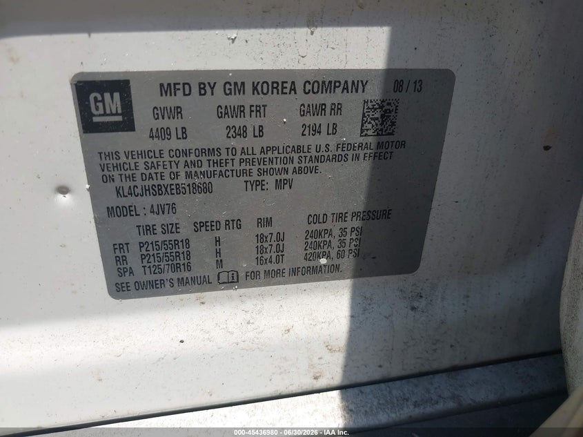 2014 Buick Encore VIN KL4CJHSBXEB518680 IAAI salvage auction — REAR END, Mv-907A (New York), sold $425 on 2026-07-09 (photo 9)