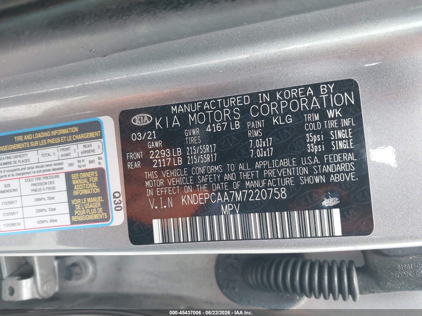 2021 Kia Seltos VIN KNDEPCAA7M7220758 IAAI salvage auction — LEFT FRONT, Salvage Title, sold $3,550 on 2026-07-21 (photo 9)