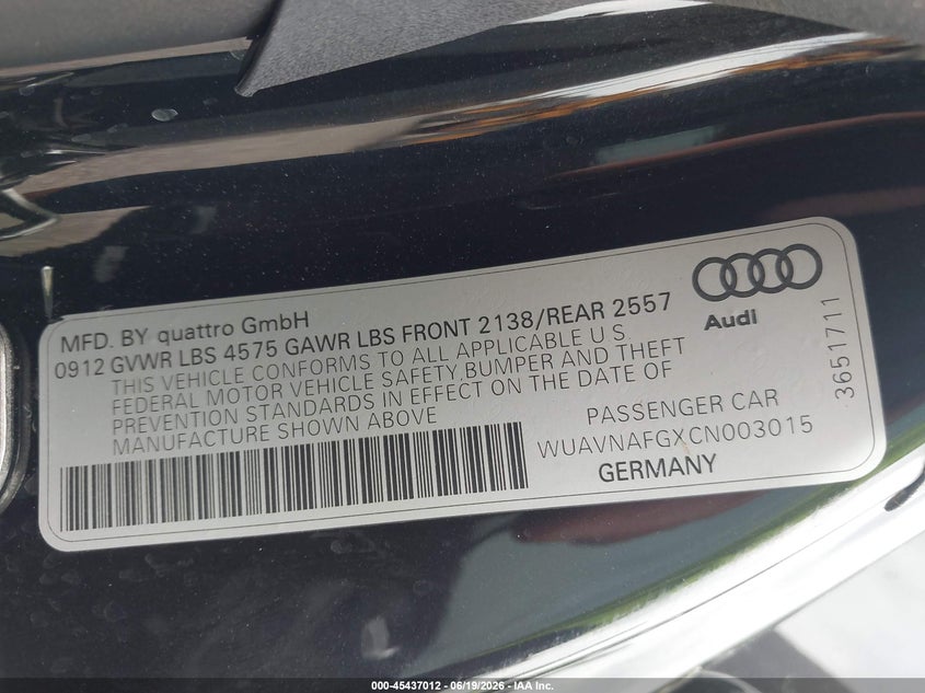 2012 Audi R8 VIN WUAVNAFGXCN003015 IAAI salvage auction — UNDERCARRIAGE, Salvage (Texas), sold $41,300 on 2026-07-23 (photo 9)