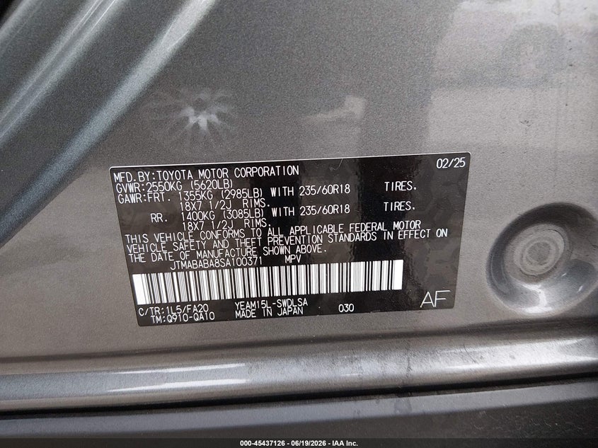 2025 Subaru Solterra VIN JTMABABA8SA100371 IAAI salvage auction — REAR END, Salvage Title, sold $12,100 on 2026-08-21 (photo 9)