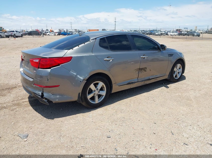 2015 Kia Optima VIN 5XXGM4A79FG358257 IAAI salvage auction — SIDE, Salvage Title, sold $1,100 on 2026-07-24 (photo 4)