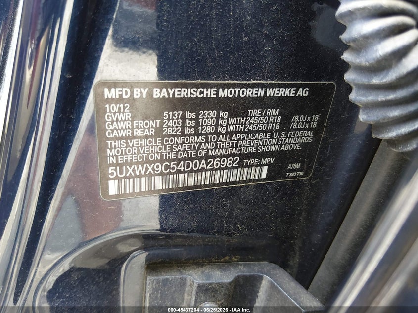 2013 BMW X3 VIN 5UXWX9C54D0A26982 IAAI salvage auction — SIDE, Salvage (Idaho), sold $625 on 2026-07-17 (photo 9)