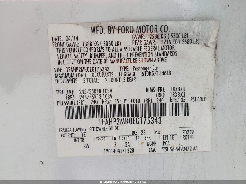 2014 Ford Police interceptor utility VIN 1FAHP2MK0EG175343 IAAI salvage auction — NORMAL WEAR, Clear (Tennessee), sold $25 on 2026-07-16 (photo 9)