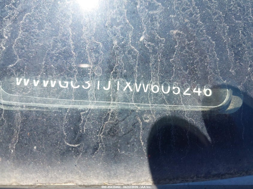 1999 Volkswagen New golf VIN WVWGC31J1XW605246 IAAI salvage auction — WATER/FLOOD, App For Dup Clear (California), sold $225 on 2026-07-28 (photo 9)