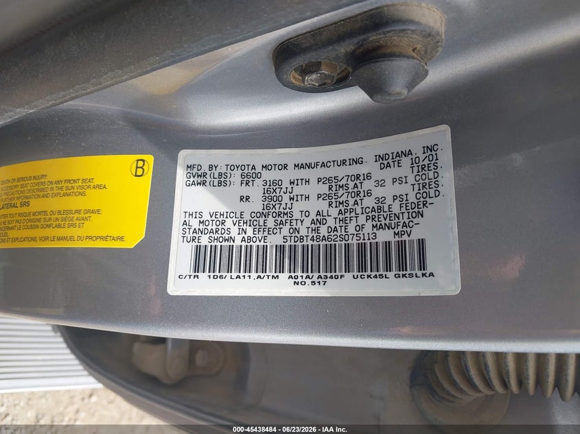 2002 Toyota Sequoia VIN 5TDBT48A62S075113 IAAI salvage auction — FRONT END, Salvage (Idaho), sold $800 on 2026-08-01 (photo 9)