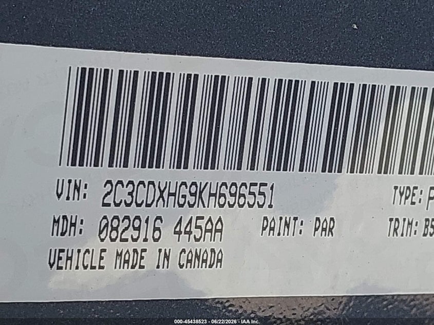 2019 Dodge Charger VIN 2C3CDXHG9KH696551 IAAI salvage auction — FRONT END, Original (Texas), sold $5,600 on 2026-07-30 (photo 9)