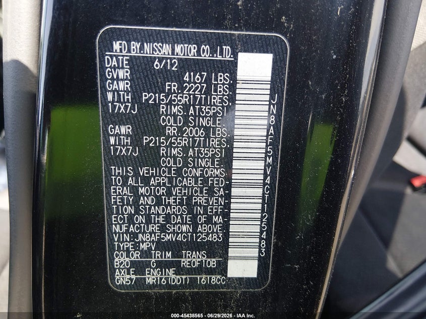 2012 Nissan Juke VIN JN8AF5MV4CT125483 IAAI salvage auction — NORMAL WEAR, Clear (Pennsylvania), sold $300 on 2026-07-29 (photo 9)