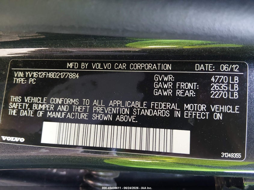 2013 Volvo S60 VIN YV1612FH8D2177884 IAAI salvage auction — NORMAL WEAR, Salvage (Ohio), sold $475 on 2026-07-08 (photo 9)