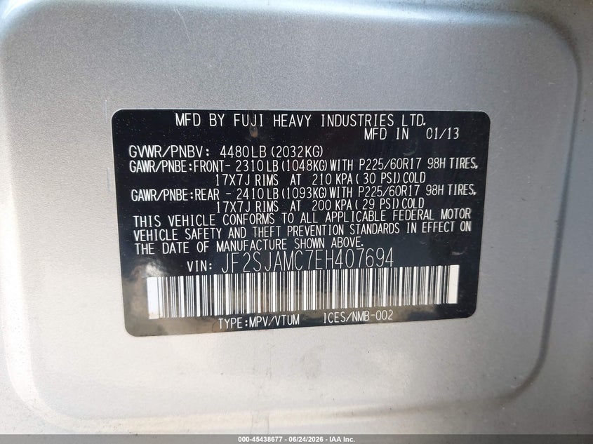 2014 Subaru Forester VIN JF2SJAMC7EH407694 IAAI salvage auction — RIGHT SIDE, Bill Of Sale (Washington), sold $650 on 2026-07-08 (photo 9)