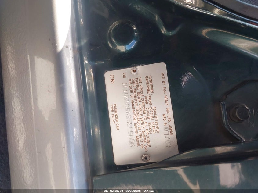 2005 Subaru Impreza VIN JF1GG68565H805688 IAAI salvage auction — LEFT SIDE, Salvage (California), sold $300 on 2026-07-06 (photo 9)