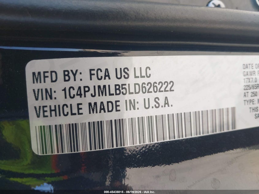 2020 Jeep Cherokee VIN 1C4PJMLB5LD626222 IAAI salvage auction — LEFT FRONT, Salvage (California), sold $4,450 on 2026-07-09 (photo 9)