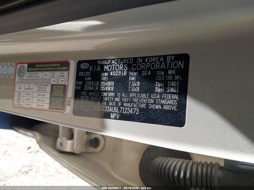 2020 Kia Soul VIN KNDJ33AU6L7123473 IAAI salvage auction — RIGHT FRONT, Salvage Title, sold $2,150 on 2026-07-22 (photo 9)