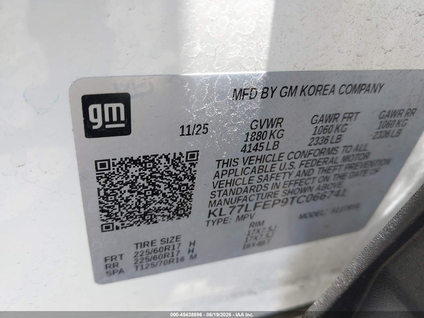 2026 Chevrolet Trax VIN KL77LFEP9TC066741 IAAI salvage auction — FRONT END, Salvage Title, sold $525 on 2026-07-24 (photo 9)