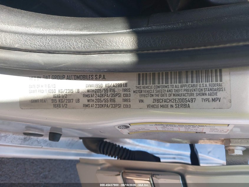 2014 Fiat 500l VIN ZFBCFACH2EZ005497 IAAI salvage auction — NORMAL WEAR, Clear (Hawaii), sold $150 on 2026-07-28 (photo 9)