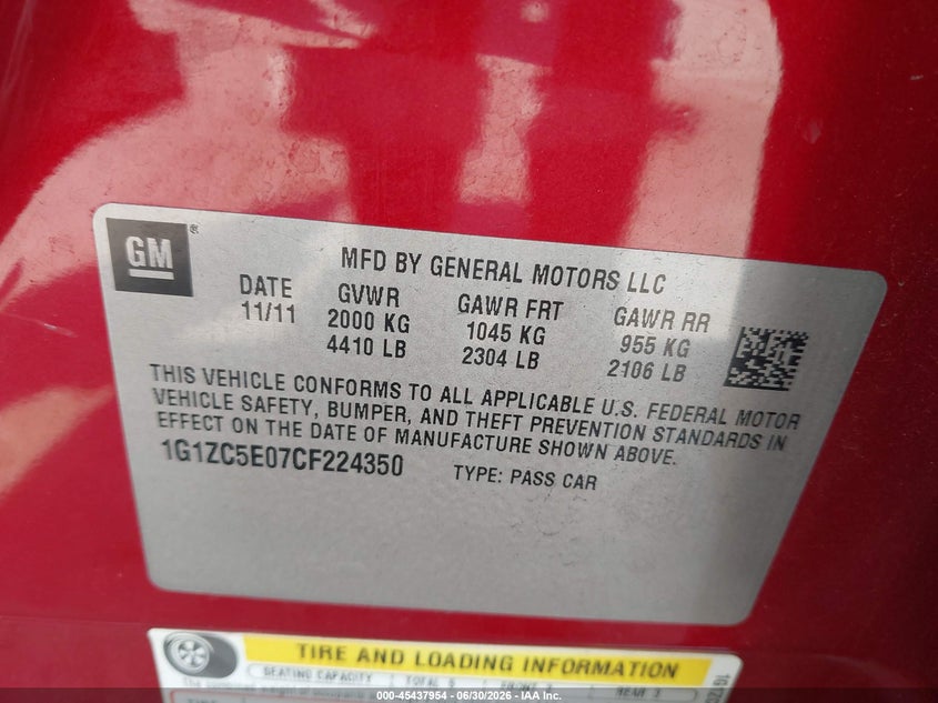 2012 Chevrolet Malibu VIN 1G1ZC5E07CF224350 IAAI salvage auction — FRONT END, Clear (Virginia), sold $775 on 2026-07-10 (photo 9)