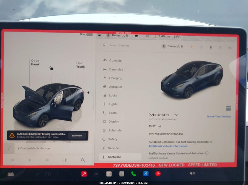 2024 Tesla Model y VIN 7SAYGDED3RF103416 IAAI salvage auction — SIDE, Salvage (California), sold $9,200 on 2026-07-10 (photo 7)