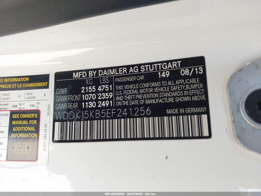 2014 Mercedes-benz VIN WDDKJ5KB5EF241256 IAAI salvage auction — RIGHT FRONT, Salvage (Arizona), sold $1,850 on 2026-07-22 (photo 9)