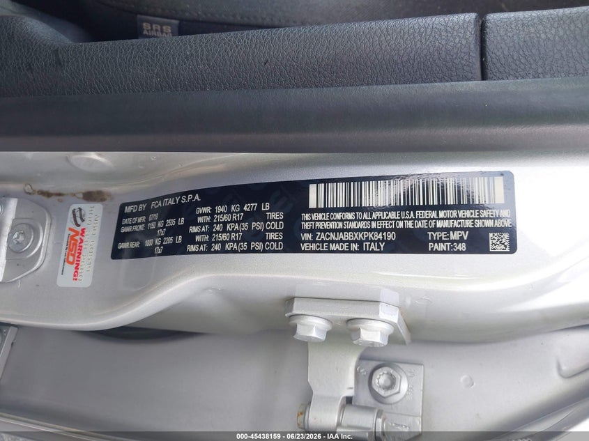2019 Jeep Renegade VIN ZACNJABBXKPK84190 IAAI salvage auction — FRONT END, Salvage (Georgia), sold $875 on 2026-08-12 (photo 9)