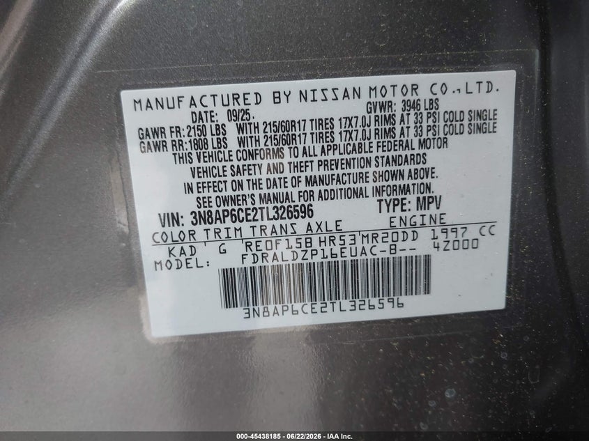 2026 Nissan Kicks VIN 3N8AP6CE2TL326596 IAAI salvage auction — VANDALISM, Salvage (Ohio), sold $9,000 on 2026-07-30 (photo 9)