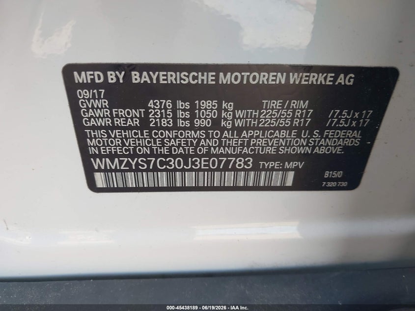 2018 Mini Countryman VIN WMZYS7C30J3E07783 IAAI salvage auction — WATER/FLOOD, Salvage Title, sold $1,800 on 2026-08-02 (photo 9)