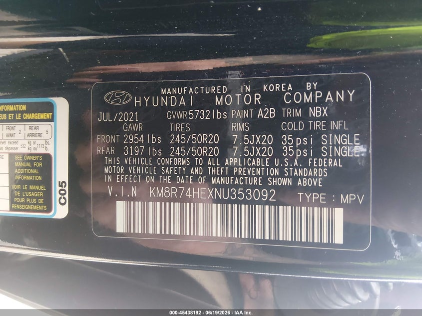 2022 Hyundai Palisade VIN KM8R74HEXNU353092 IAAI salvage auction — RIGHT FRONT, Salvage (Mississippi), sold $25 on 2026-08-02 (photo 9)