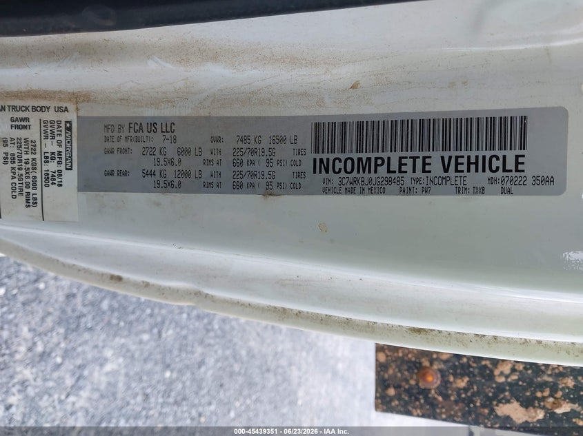 2018 Ram 4500 VIN 3C7WRKBJ0JG298485 IAAI salvage auction — ALL OVER, Clear (Georgia), sold $8,050 on 2026-07-29 (photo 8)