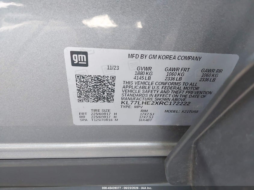 2024 Chevrolet Trax VIN KL77LHE2XRC172222 IAAI salvage auction — LEFT FRONT, Salvage Title, sold $3,350 on 2026-07-29 (photo 9)