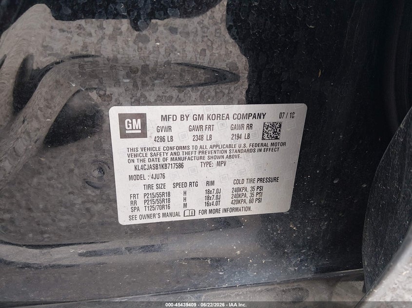 2019 Buick Encore VIN KL4CJASB1KB717586 IAAI salvage auction — LEFT SIDE, Salvage (Louisiana), sold $25 on 2026-07-28 (photo 9)