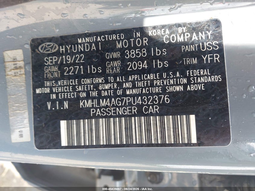 2023 Hyundai Elantra VIN KMHLM4AG7PU432376 IAAI salvage auction — FRONT END, Salvage (Arkansas), sold $2,700 on 2026-07-29 (photo 9)