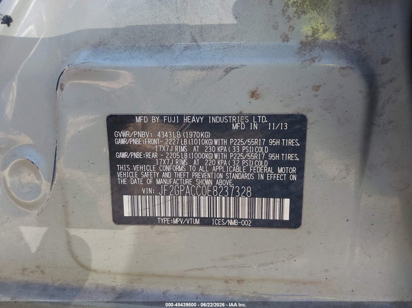 2014 Subaru Xv VIN JF2GPACC0E8237328 IAAI salvage auction — LEFT SIDE, Bill Of Sale (Washington), sold $2,000 on 2026-07-14 (photo 9)