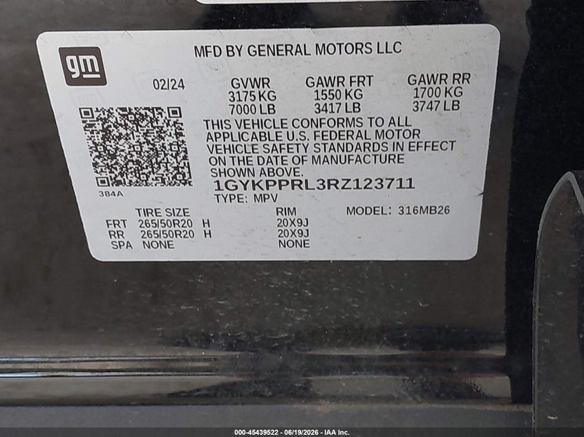 2024 Cadillac Lyriq VIN 1GYKPPRL3RZ123711 IAAI salvage auction — FRONT END, Bill Of Sale (Washington), sold $13,300 on 2026-07-04 (photo 9)