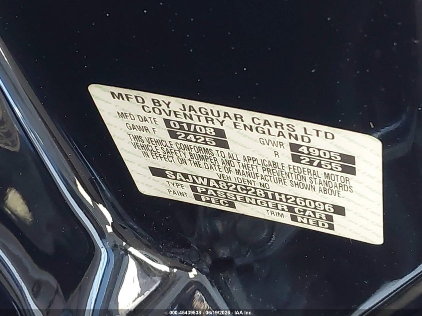 2008 Jaguar Xj series VIN SAJWA82C28TH26096 IAAI salvage auction — LEFT FRONT, Salvage (California), sold $1,450 on 2026-07-12 (photo 9)