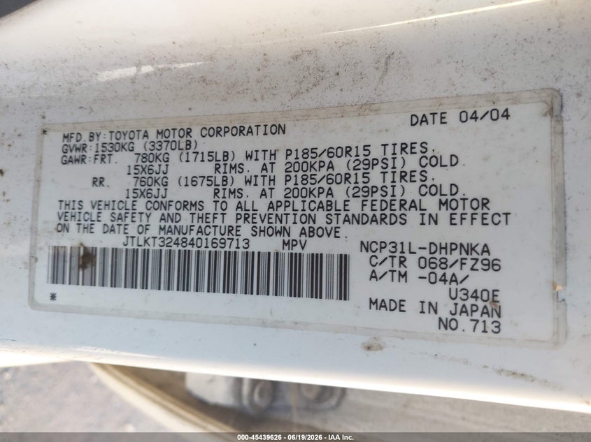 2004 Scion Xb VIN JTLKT324840169713 IAAI salvage auction — NORMAL WEAR, Clear - Dealer Only (California), sold $325 on 2026-07-09 (photo 9)