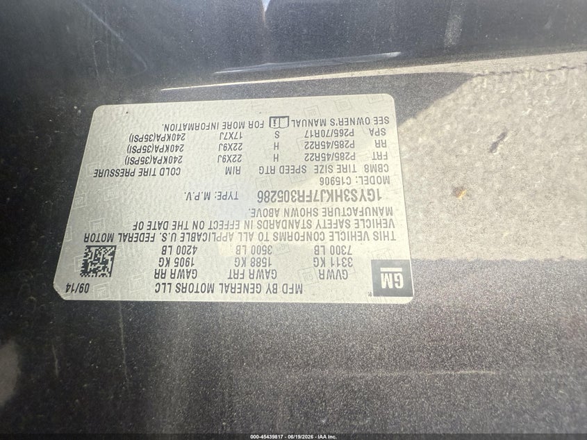 2015 Cadillac Escalade esv VIN 1GYS3HKJ7FR305286 IAAI salvage auction — MECHANICAL, Clear-Dealer Only (North Carolina), sold $4,750 on 2026-07-09 (photo 9)